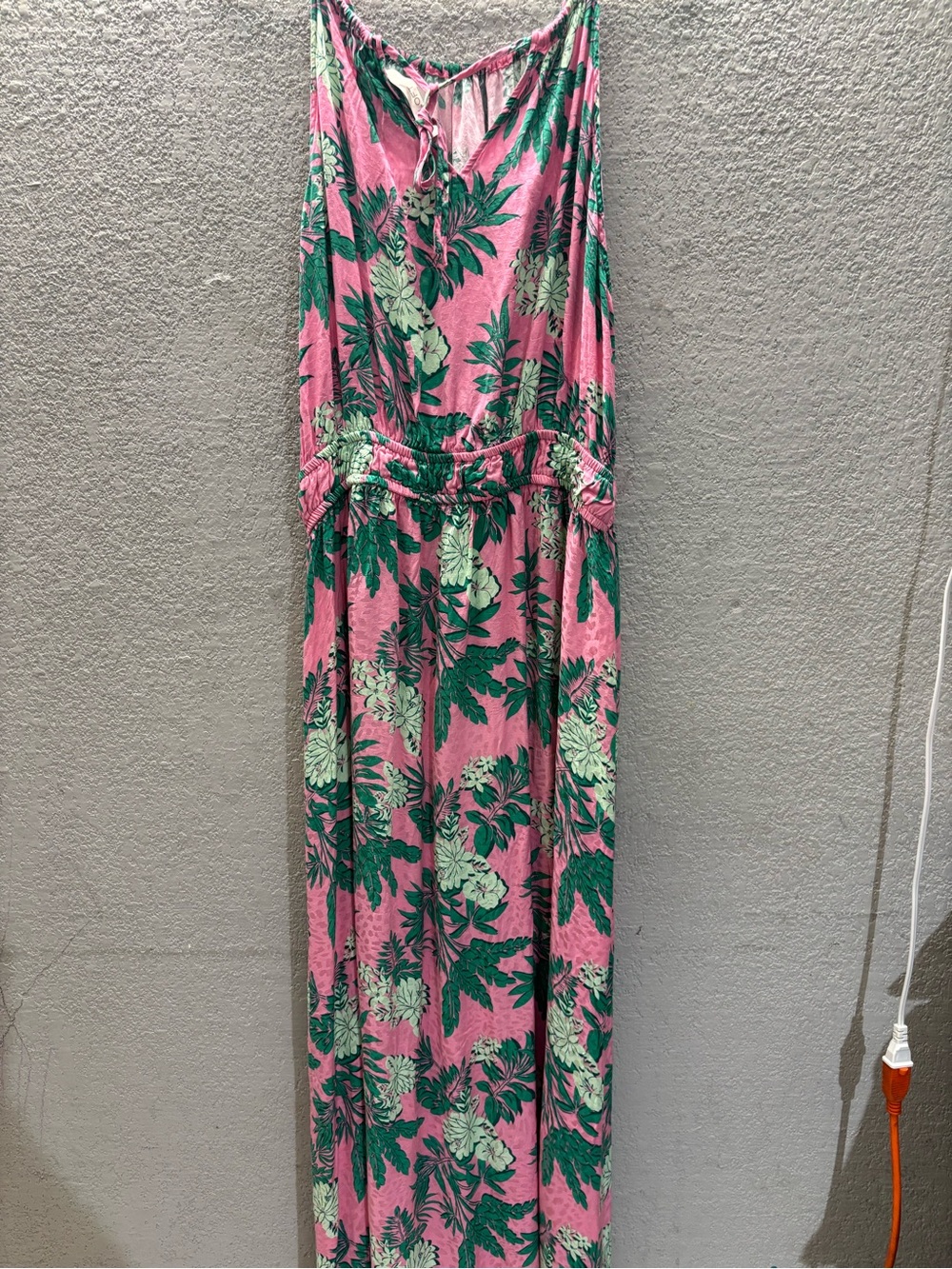 LOFT Pink Maxi Dress with Green Leaf Print - Picture 4 of 7